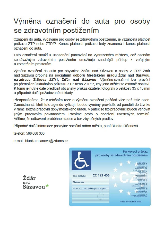 Výměna označení aut pro osoby se zdravotním postižením